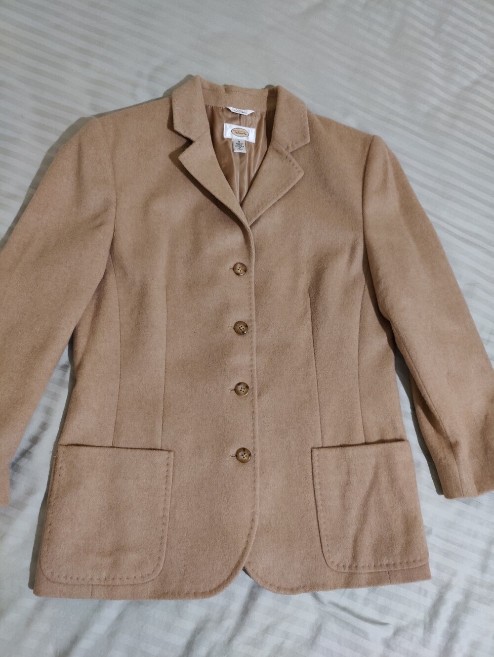Classic 100% Camel Hair Women's Blazer Jacket Made In Italy, Size 8